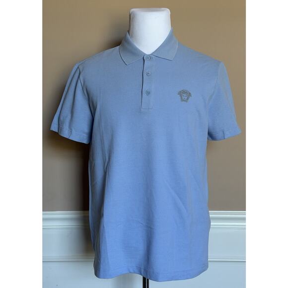 Versace Medusa Piquet Cotton Blue Short Sleeve Polo Shirt 3XL A89507S NWT